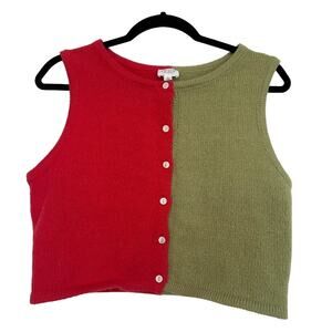 Le Lis Collection Womens Red Green Colorblock Button Front Crop Top Size L
